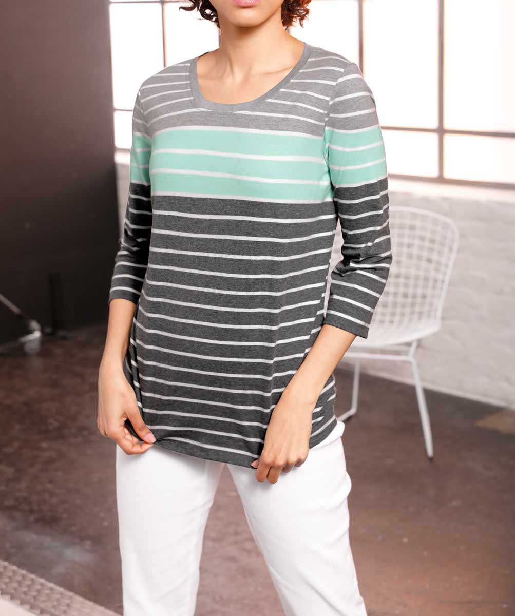 CRéATION L PREMIUM Damen Streifenshirt, grau-mint
