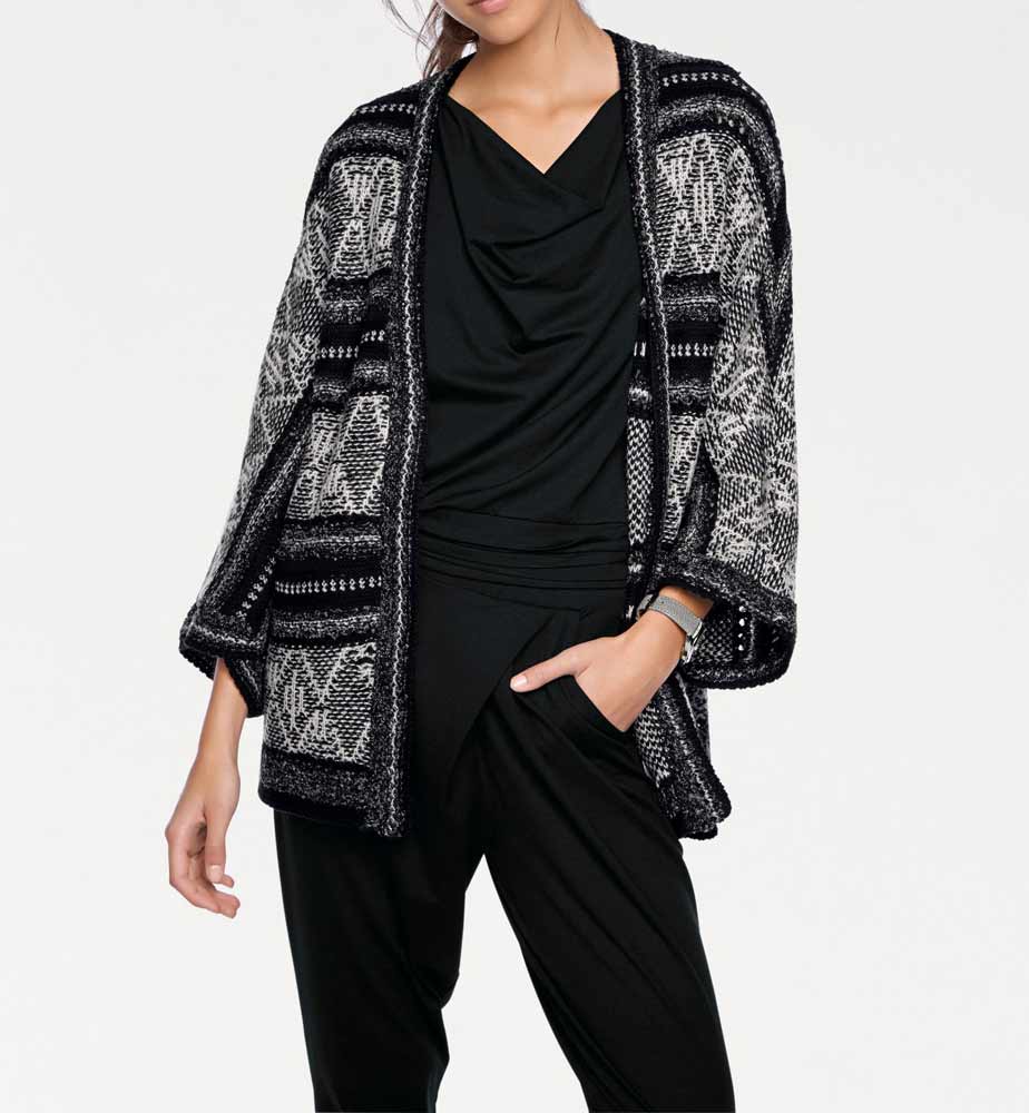 Linea Tesini Damen Designer-Strickjacke, schwarz-stein