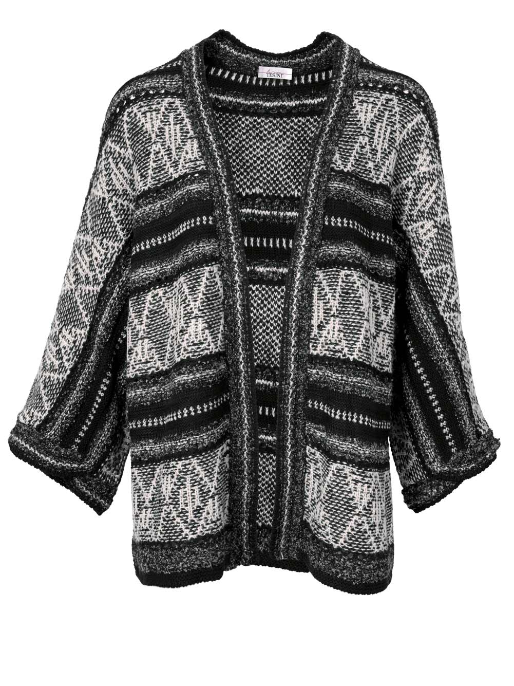 Linea Tesini Damen Designer-Strickjacke, schwarz-stein