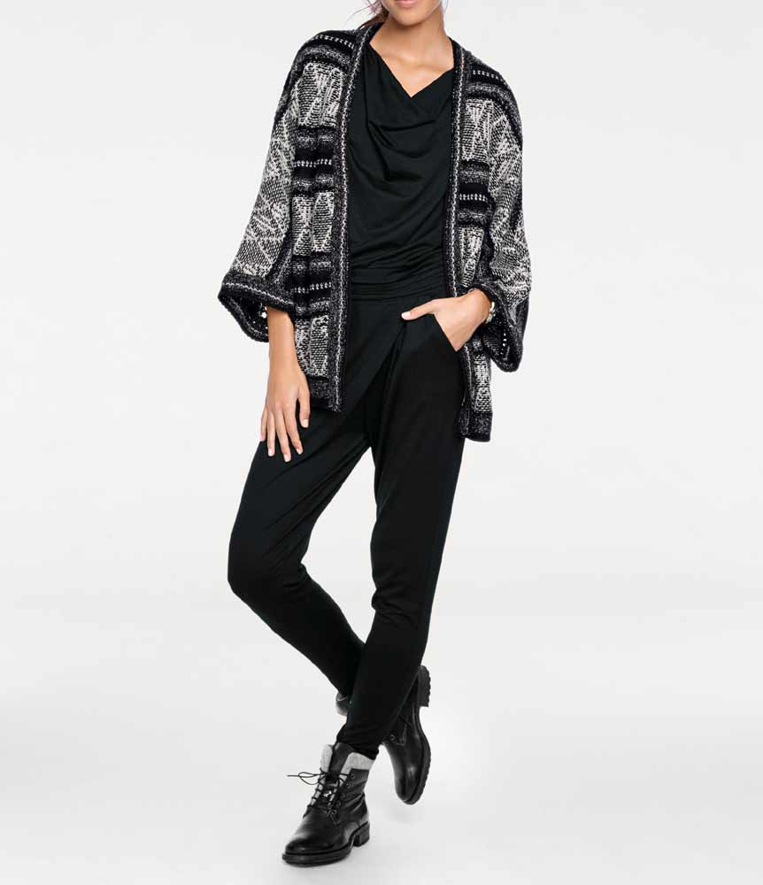 Linea Tesini Damen Designer-Strickjacke, schwarz-stein