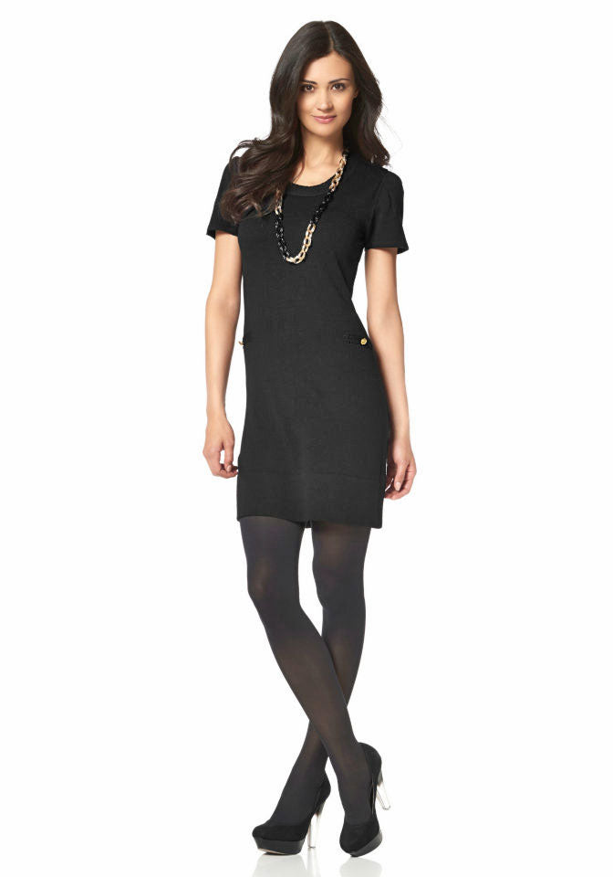 Chillytime Damen Strickkleid, schwarz