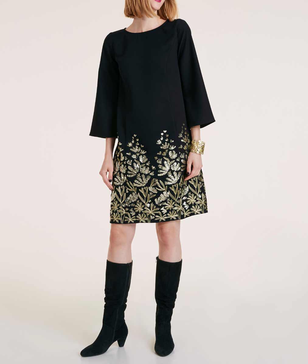 HEINE Damen Kleid m. Pailletten, schwarz-goldfarben