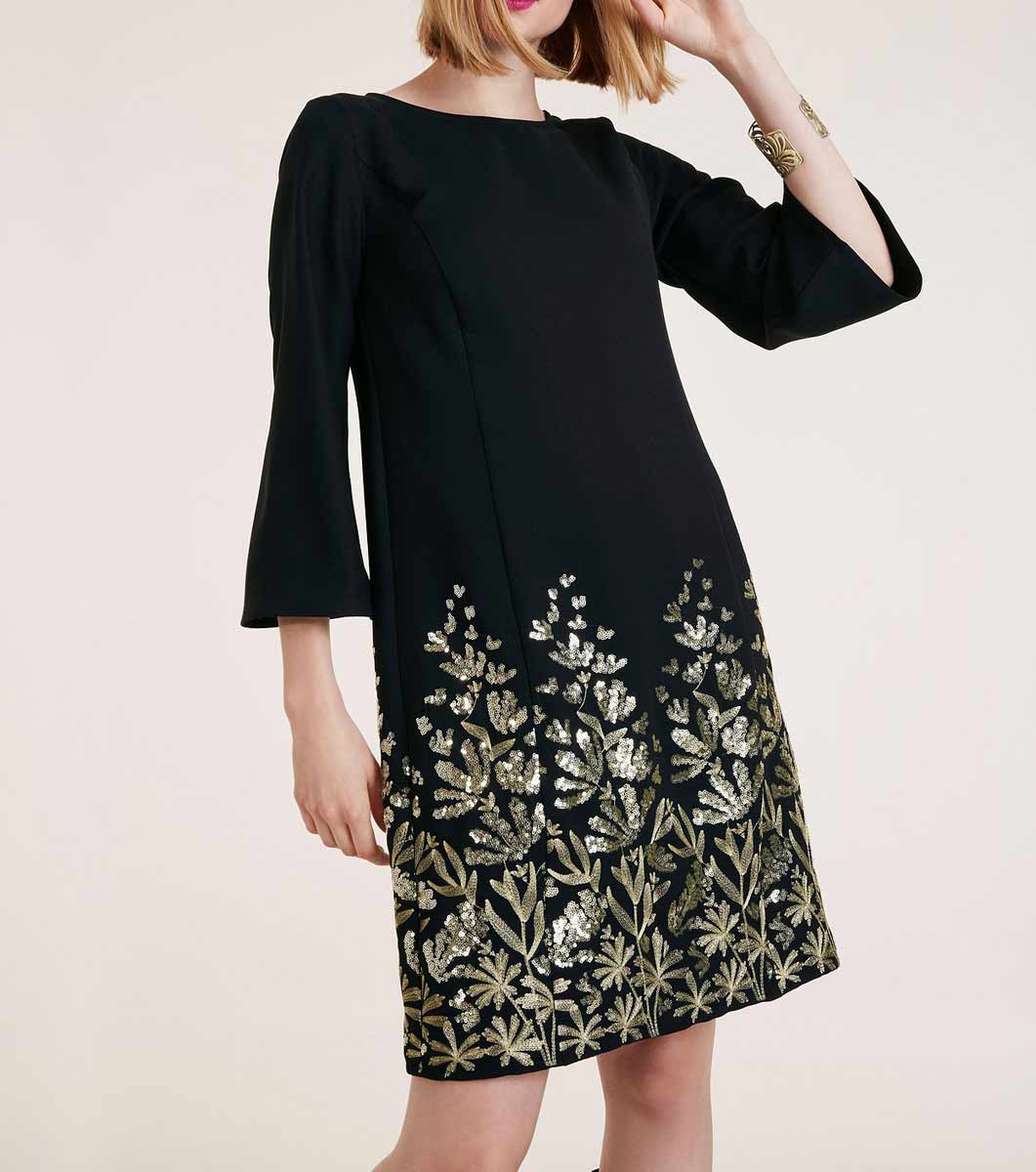 HEINE Damen Kleid m. Pailletten, schwarz-goldfarben