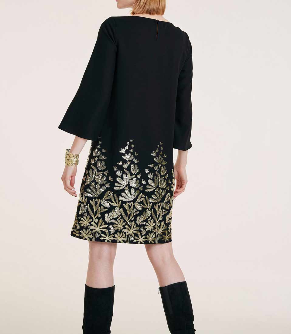 HEINE Damen Kleid m. Pailletten, schwarz-goldfarben