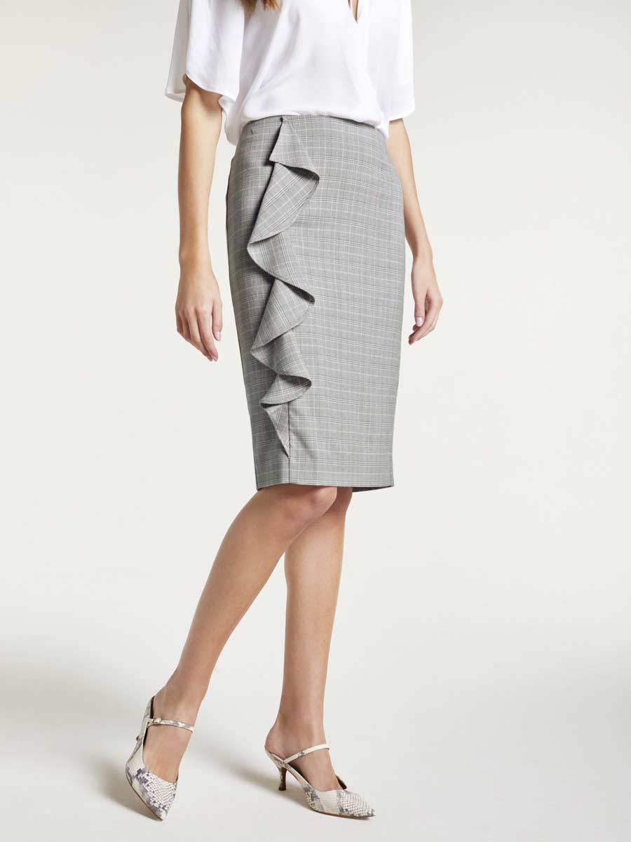HEINE Damen Bodyforming-Rock mit Volant, grau-rosé