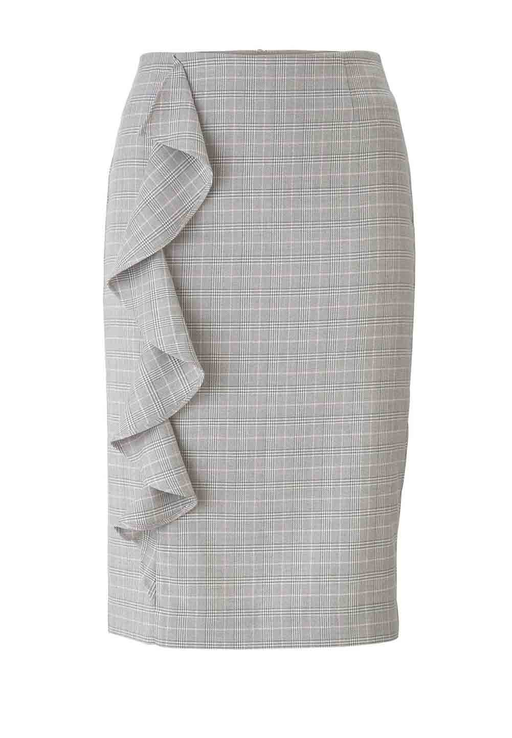 HEINE Damen Bodyforming-Rock mit Volant, grau-rosé