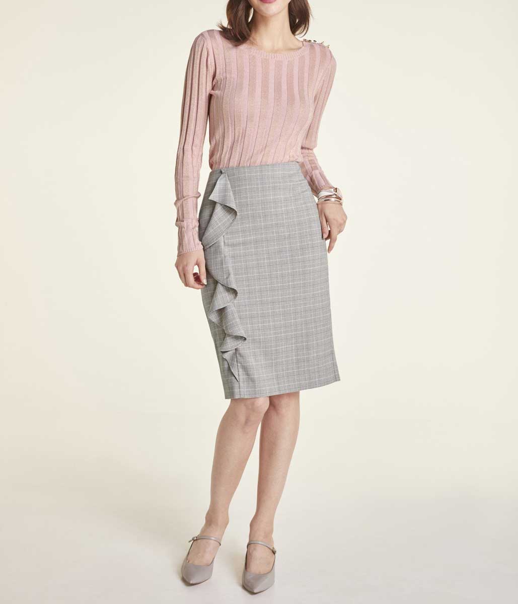 HEINE Damen Bodyforming-Rock mit Volant, grau-rosé