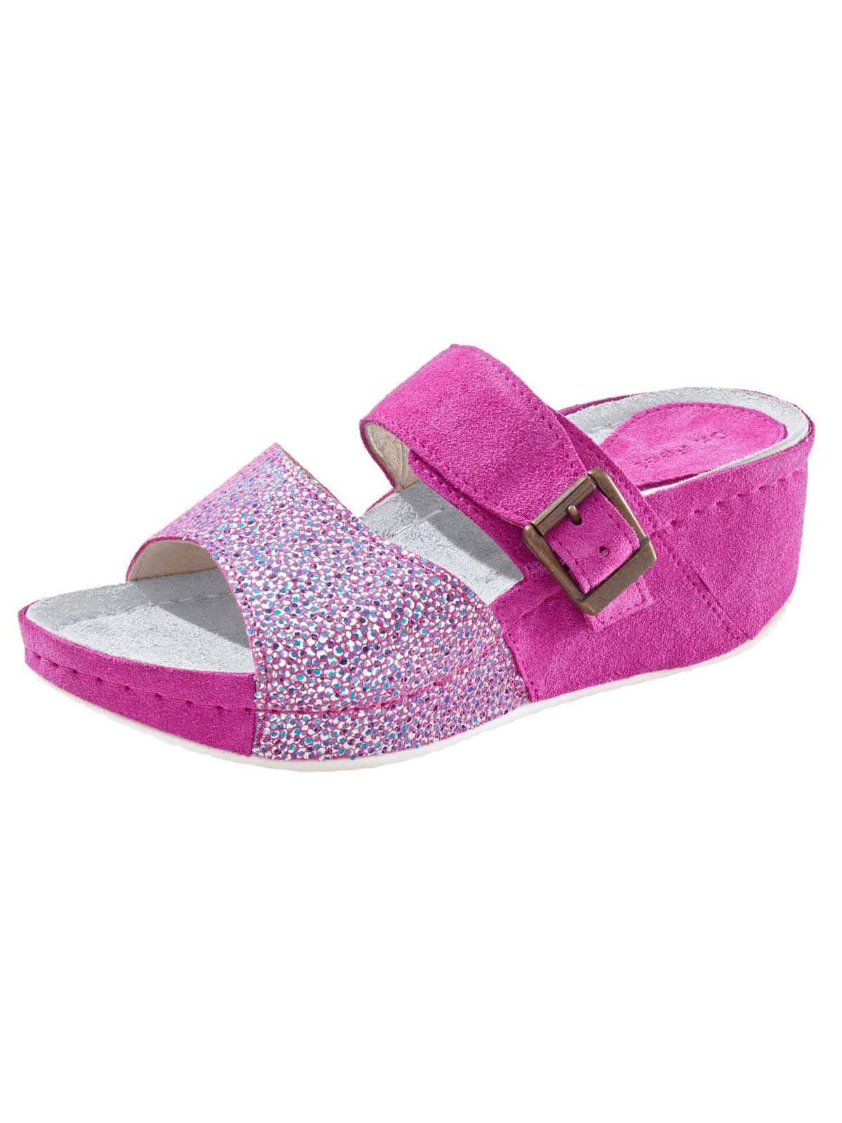 Dr. Feet Damen Veloursleder-Hausschuhe, pink