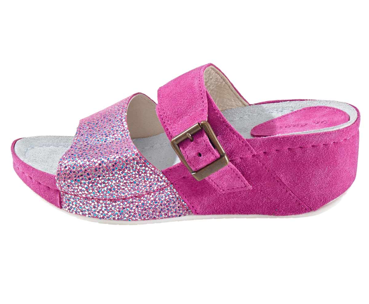 Dr. Feet Damen Veloursleder-Hausschuhe, pink