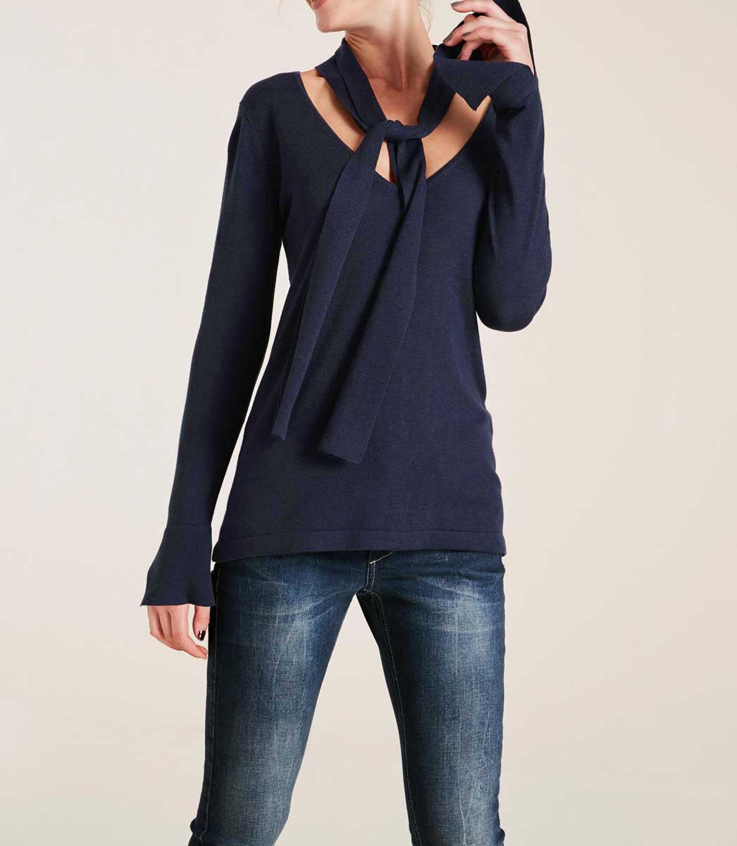 Heine Damen Pullover mit Schluppe, marine