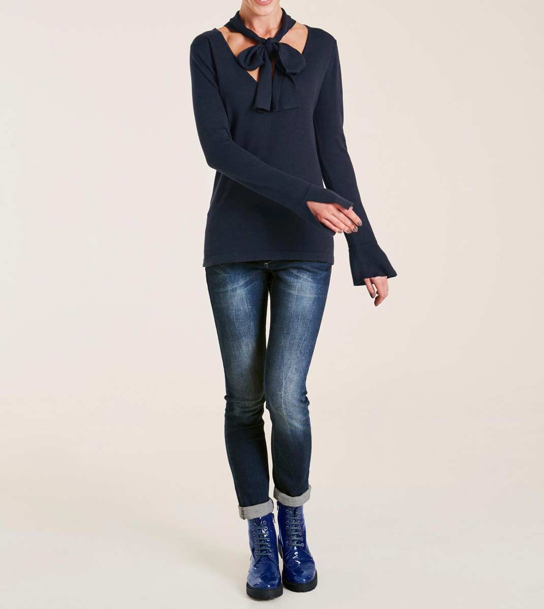 Heine Damen Pullover mit Schluppe, marine