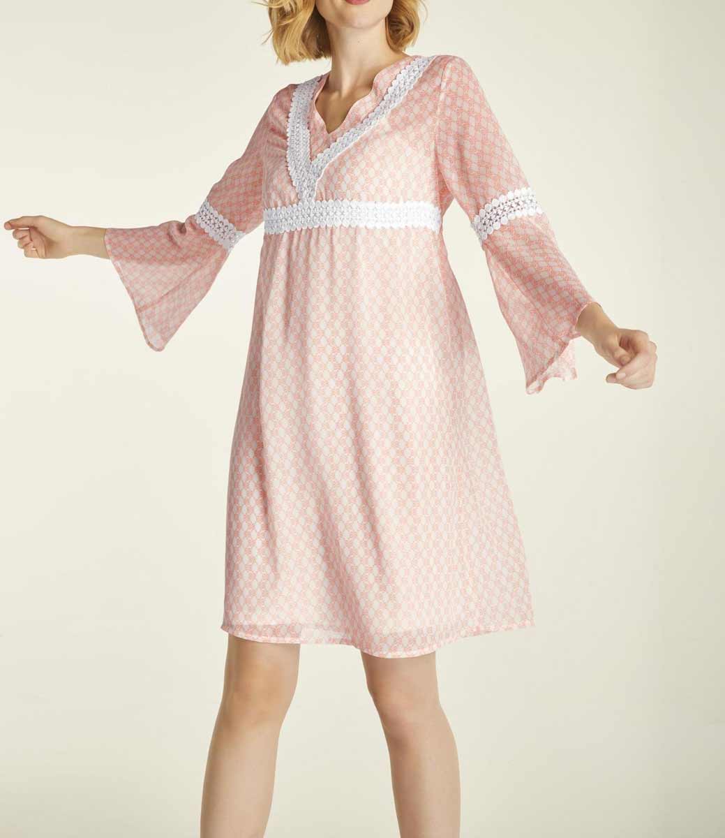 Heine Damen Chiffonkleid mit Spitze, pfirsich-offwhite