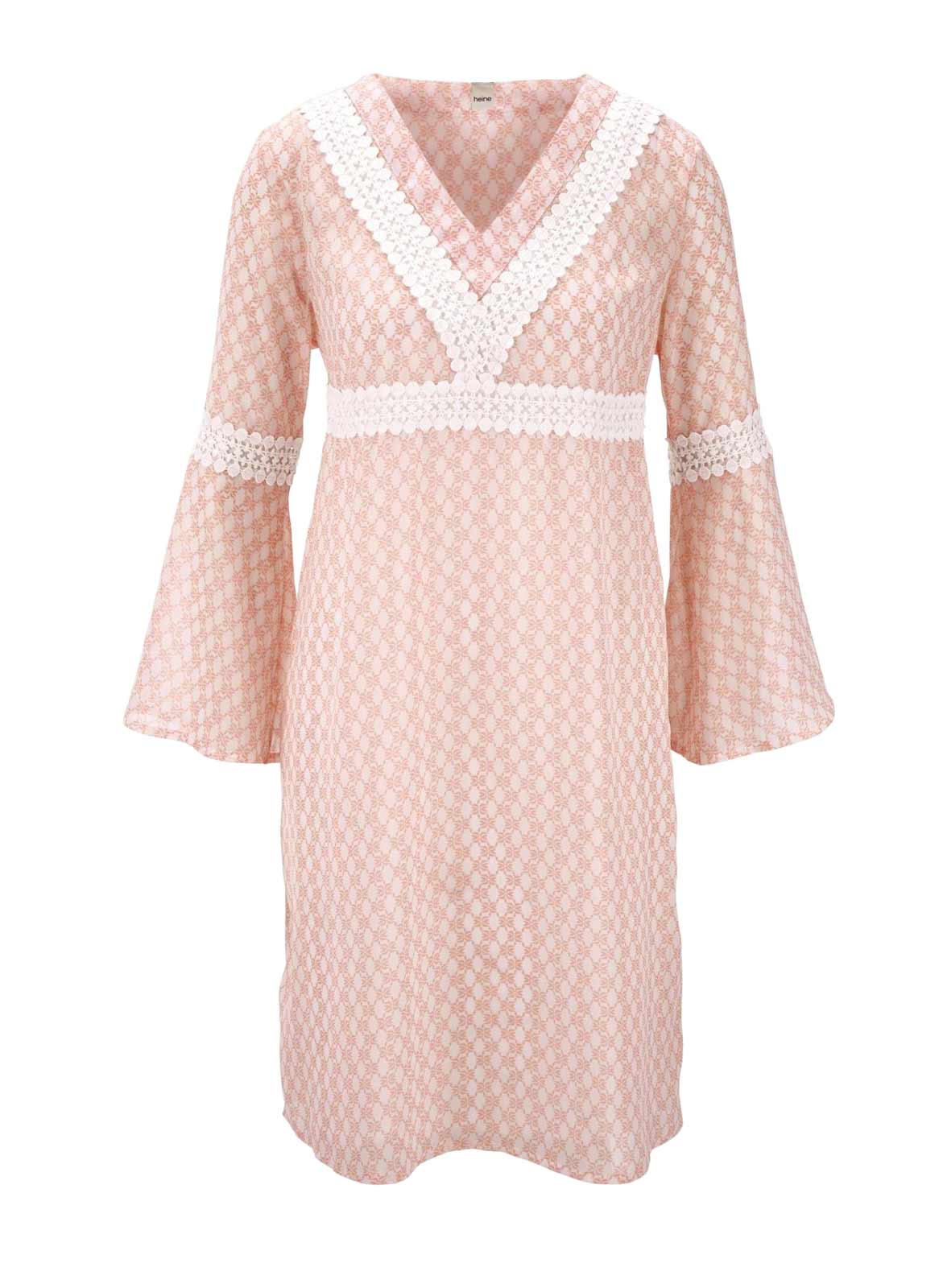 Heine Damen Chiffonkleid mit Spitze, pfirsich-offwhite