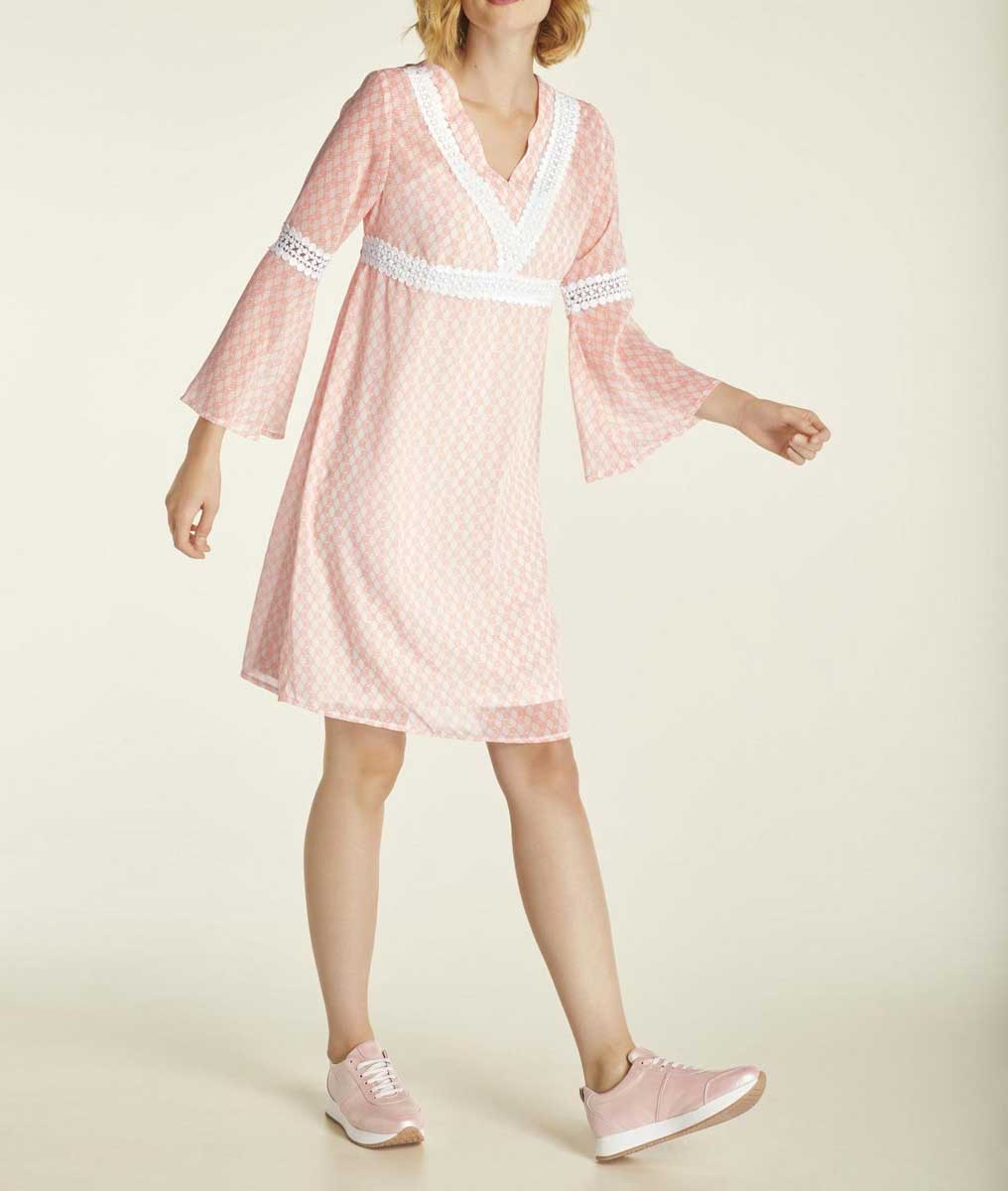 Heine Damen Chiffonkleid mit Spitze, pfirsich-offwhite