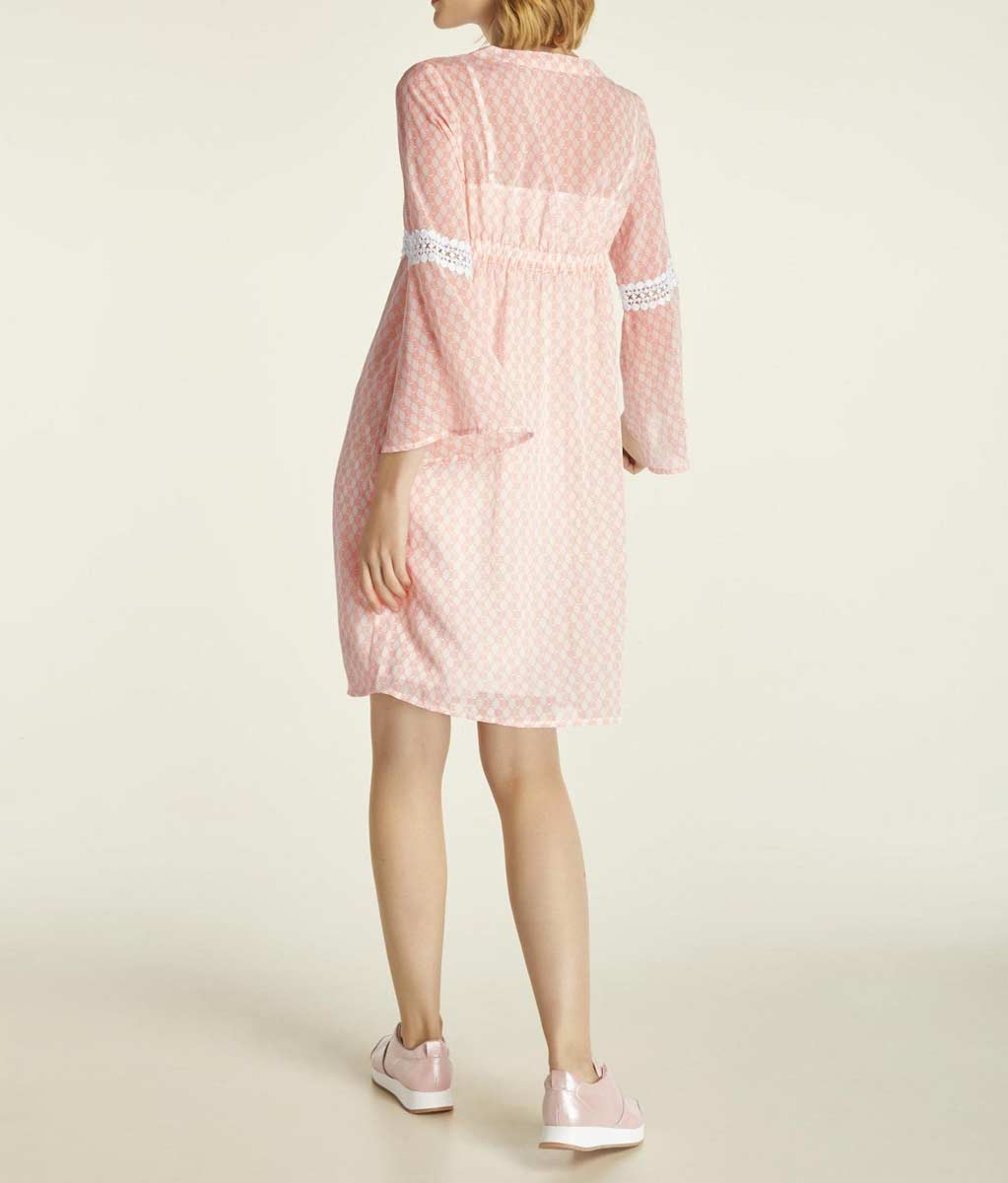 Heine Damen Chiffonkleid mit Spitze, pfirsich-offwhite