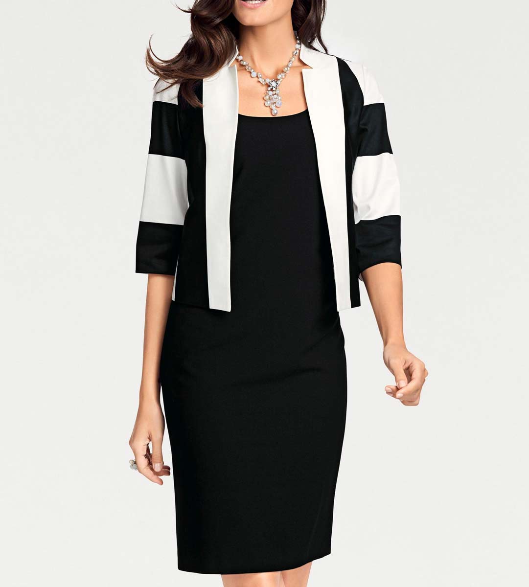 Patrizia Dini Damen Designer-Kurzjacke, schwarz-offwhite