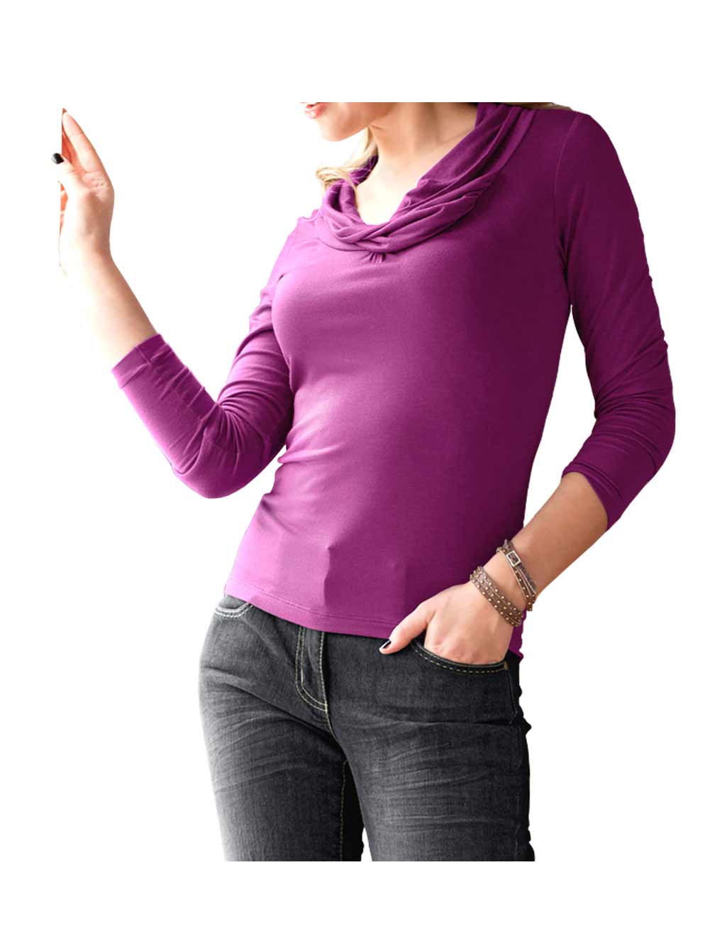 Tamaris Damen Marken-Rollkragenshirt, fuchsia
