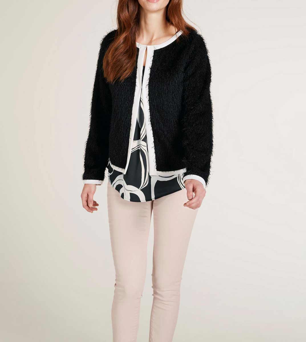 Heine Damen Cardigan, schwarz-weiß