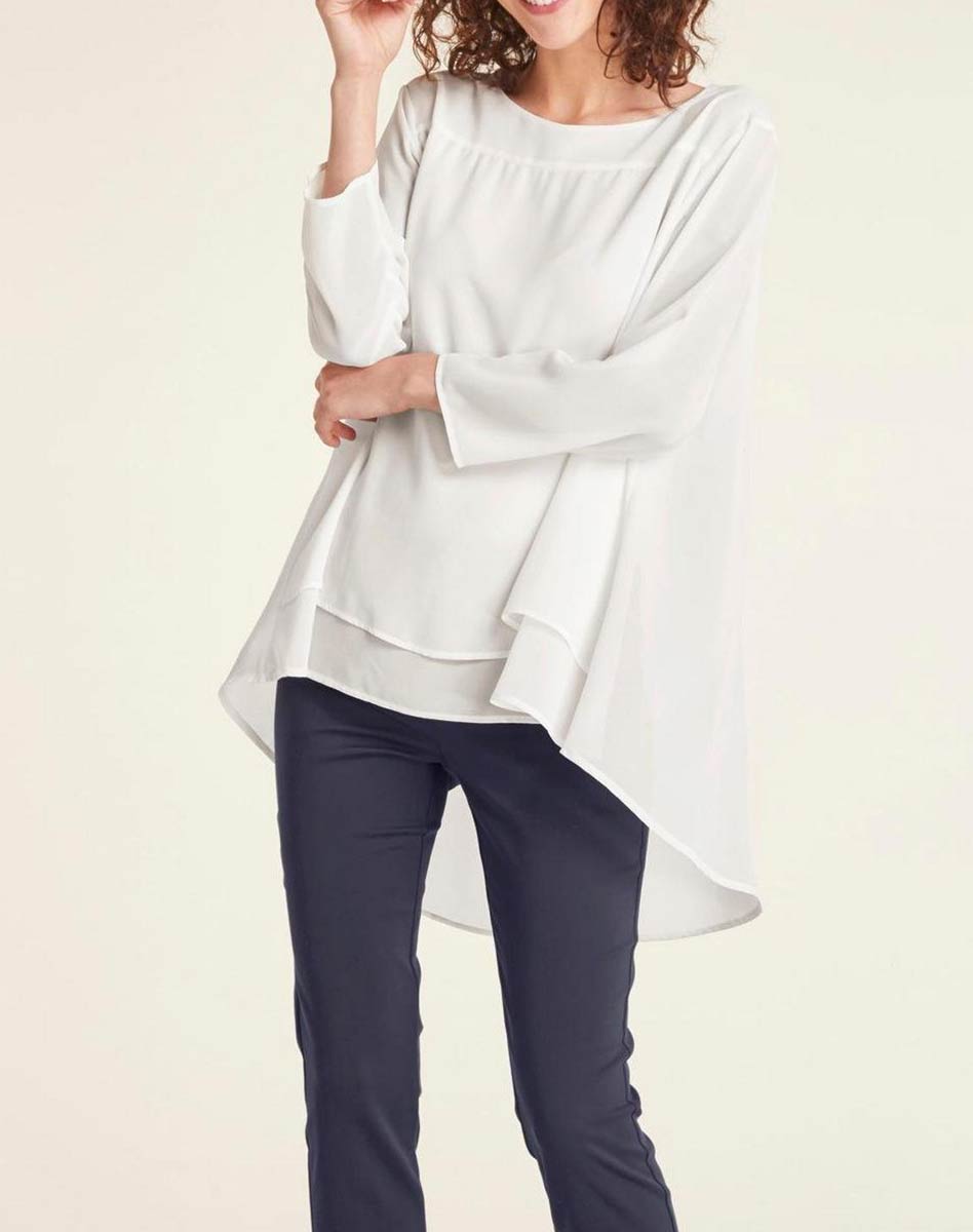 Patrizia Dini Damen Designer-Chiffonbluse, offwhite