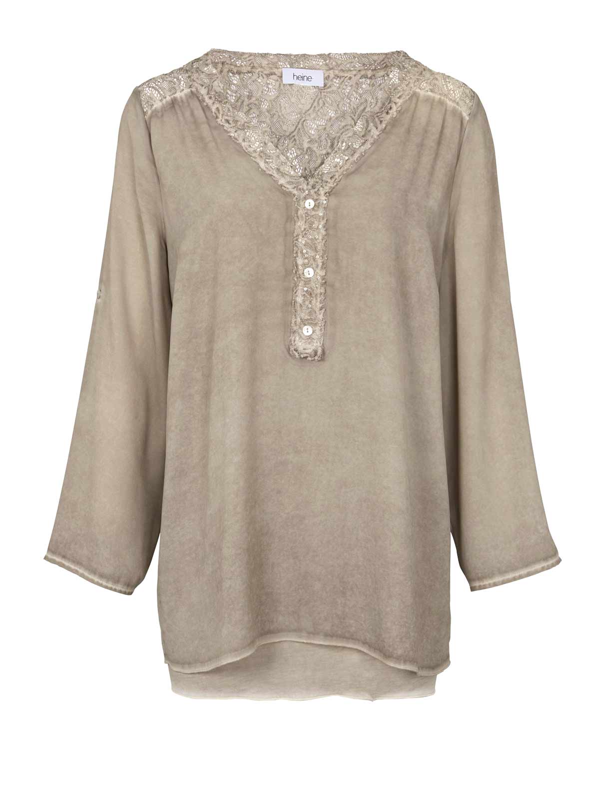 Heine Damen Bluse mit Spitze, taupe