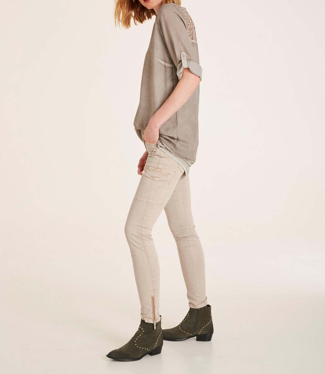 Heine Damen Bluse mit Spitze, taupe