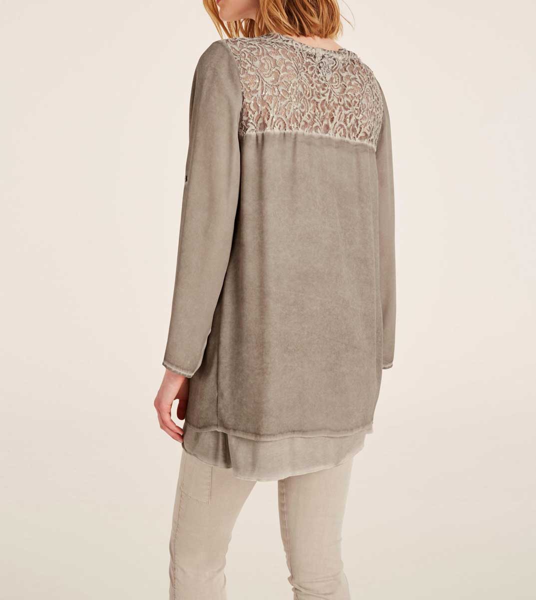 Heine Damen Bluse mit Spitze, taupe