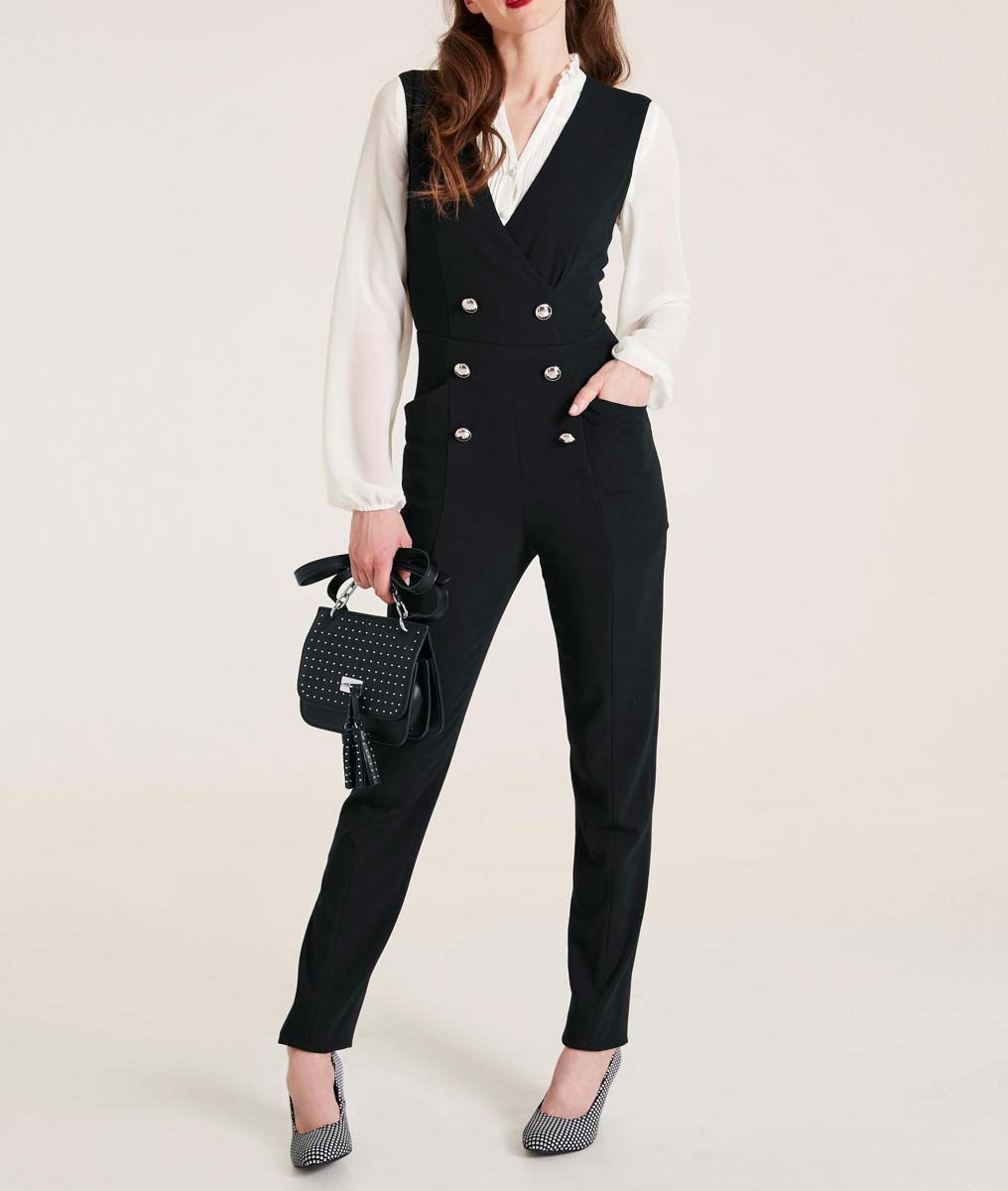 Ashley Brooke Damen Designer-Overall mit Zierknöpfen, schwarz