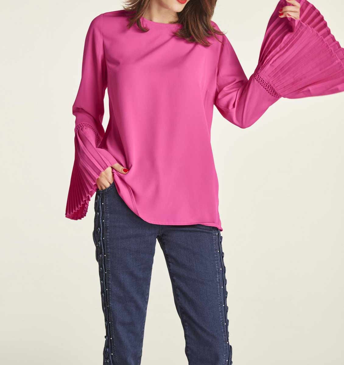 Heine Damen Bluse mit Volants, himbeere