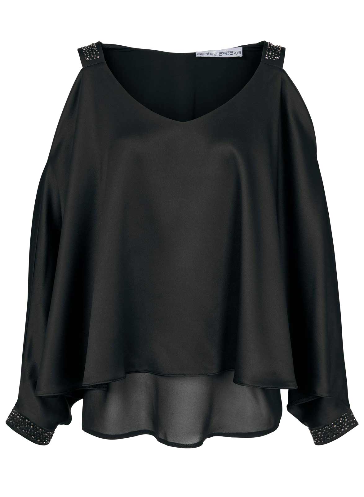 Ashley Brooke Damen Designer-Satinbluse mit Cut-Outs, schwarz