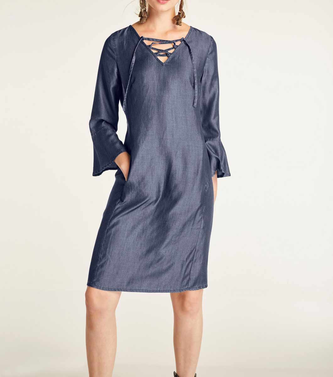 Heine Damen Jeanskleid mit Schnürung, blau-denim