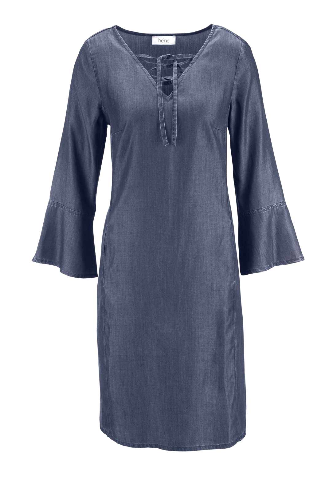 Heine Damen Jeanskleid mit Schnürung, blau-denim
