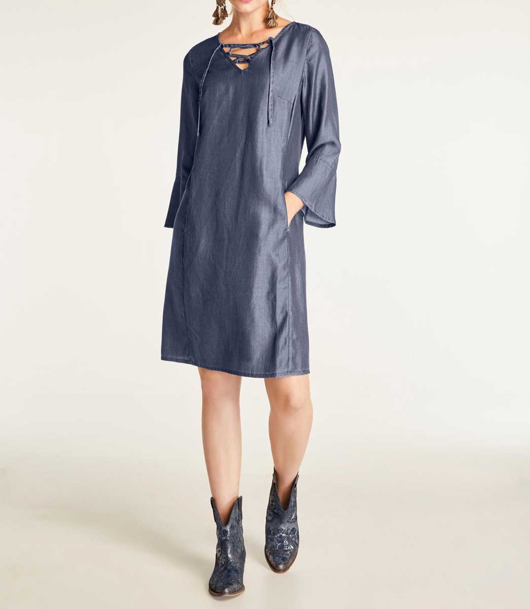 Heine Damen Jeanskleid mit Schnürung, blau-denim