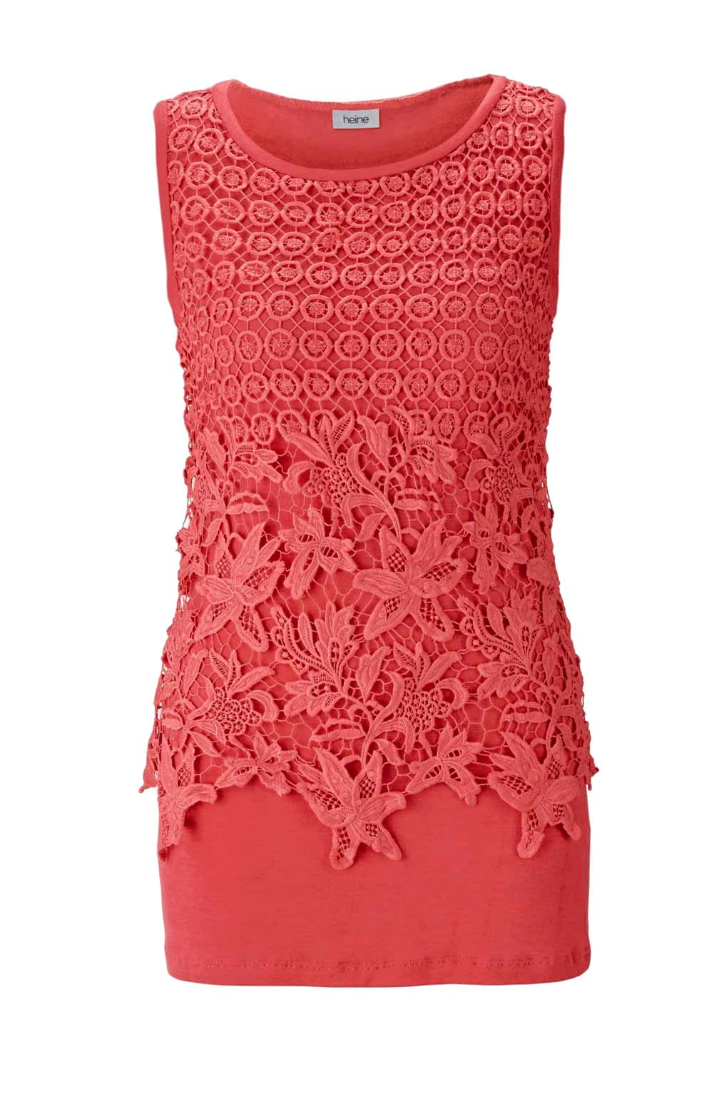 Heine Damen Top mit Spitze, hummer
