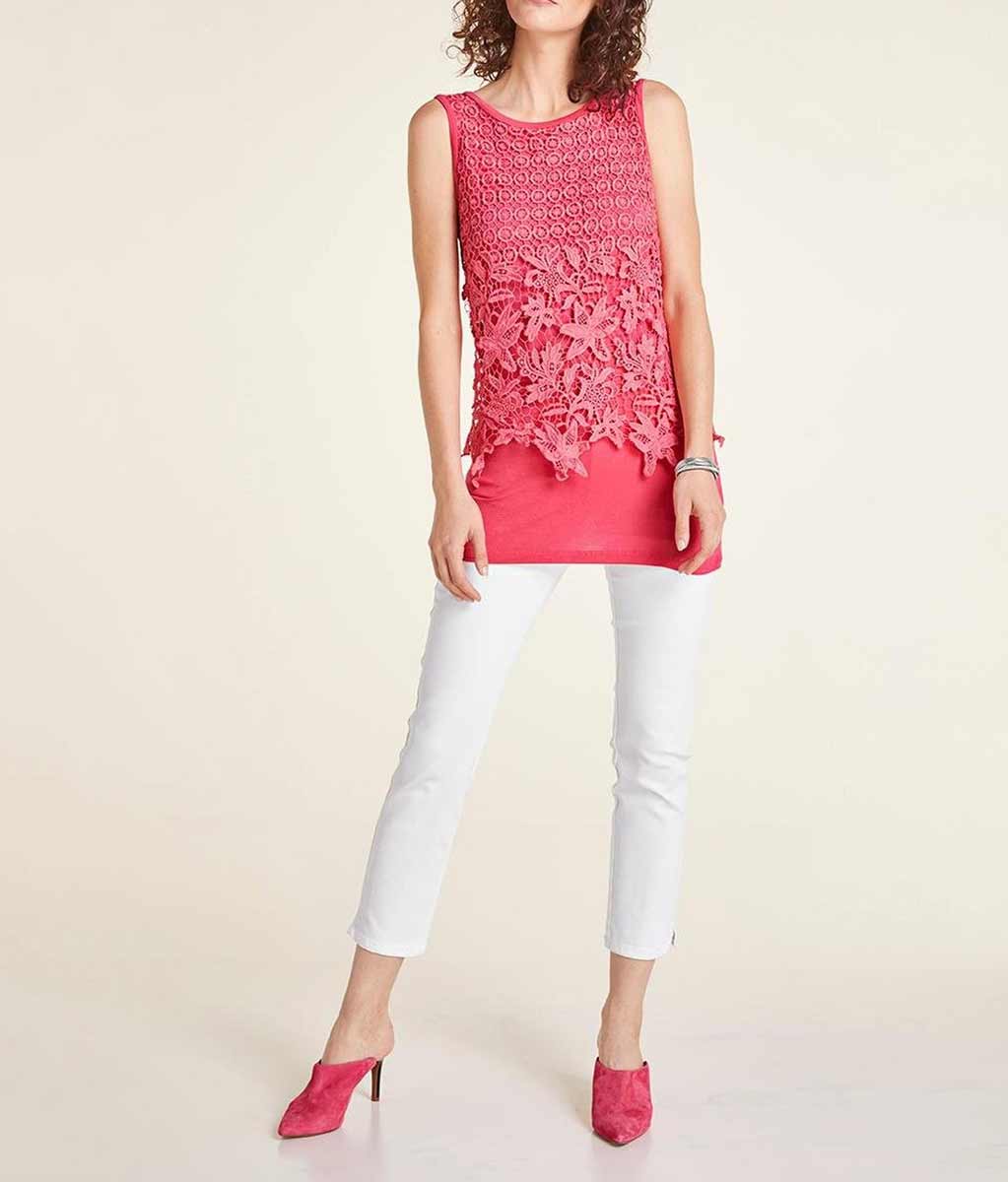 Heine Damen Top mit Spitze, hummer