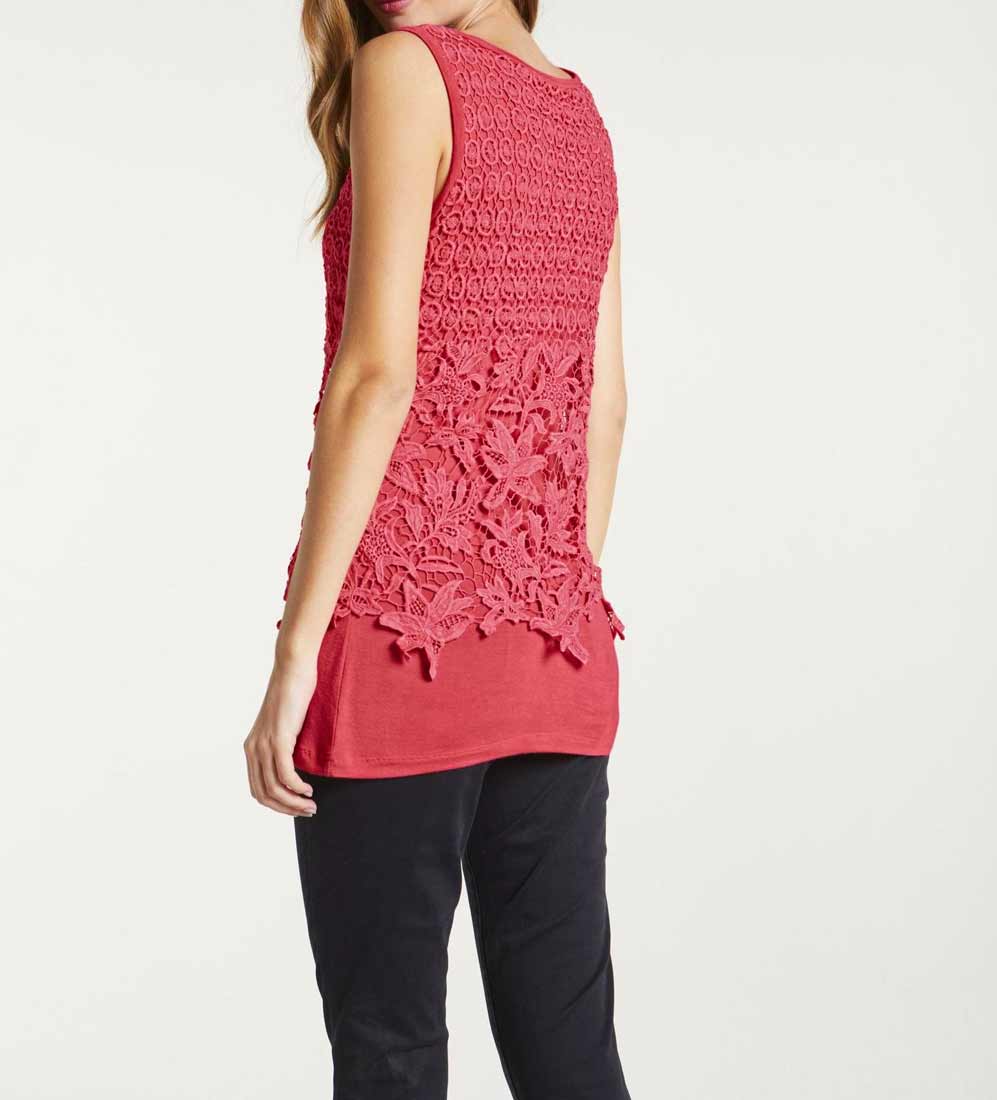 Heine Damen Top mit Spitze, hummer