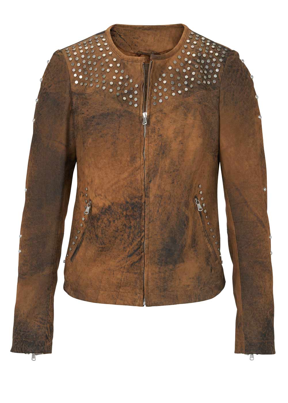 Heine Damen Lammnubuklederjacke mit Nieten, braun