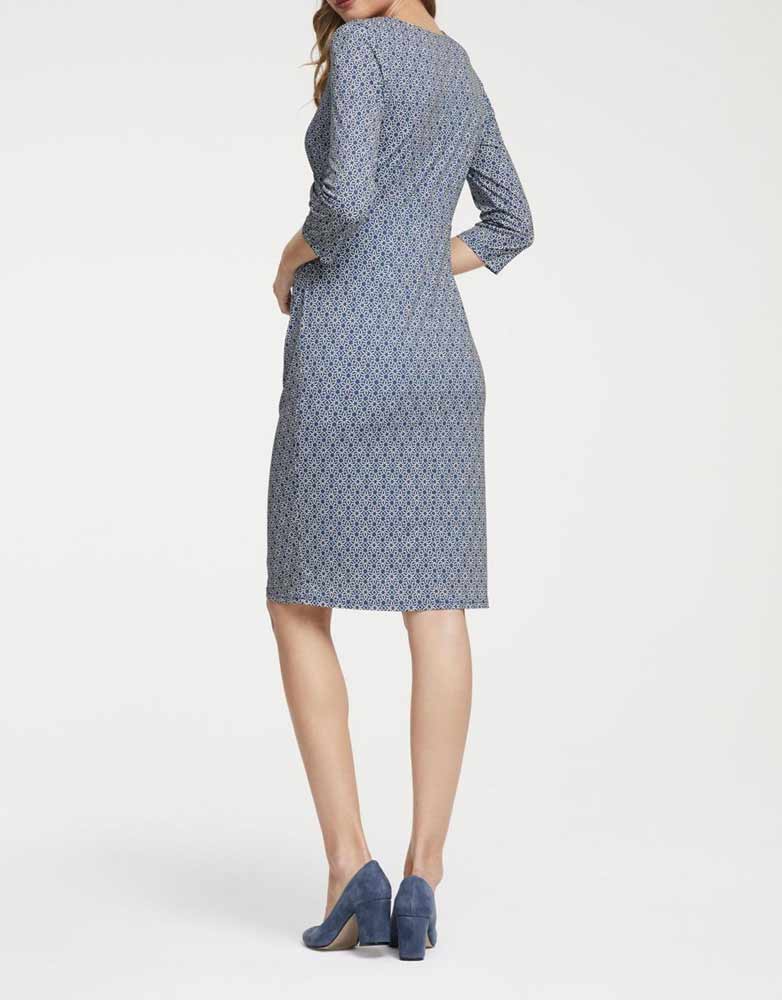 HEINE Damen Druckkleid, blau-offwhite