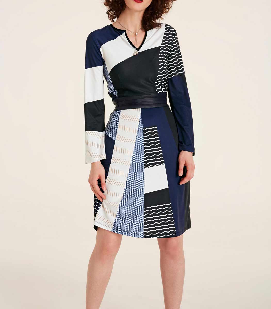 Heine Damen Jerseykleid, marine-ecru