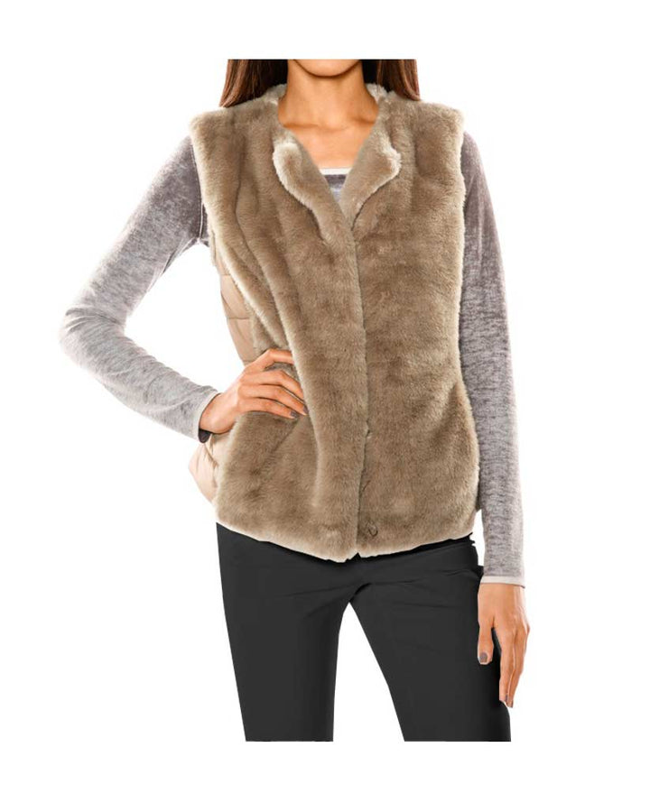 Ashley Brooke Damen Designer-Webpelz-Steppweste, taupe