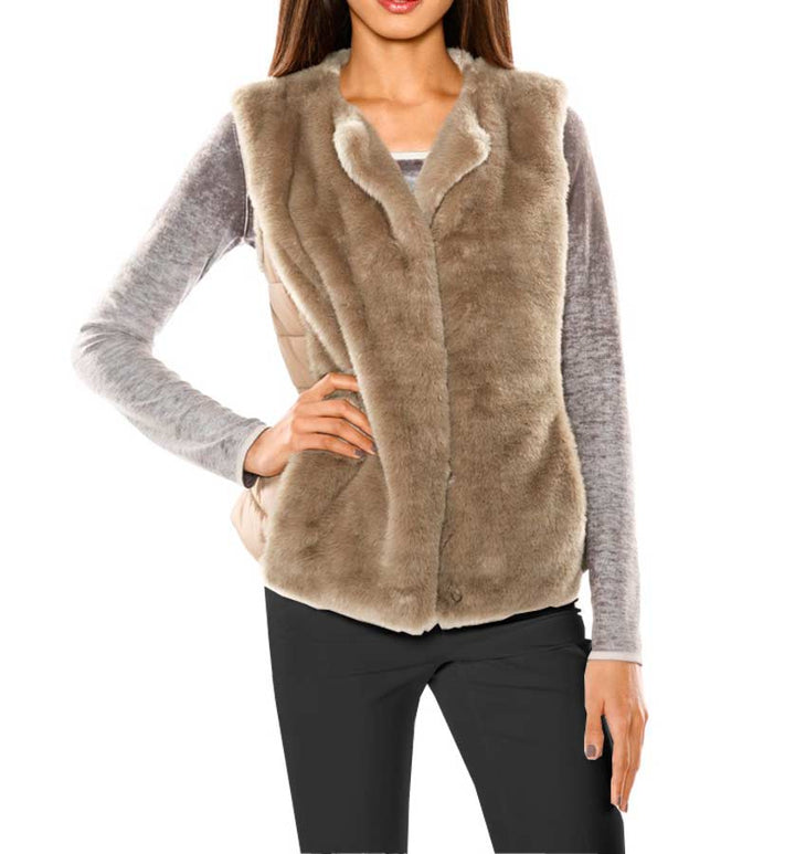 Ashley Brooke Damen Designer-Webpelz-Steppweste, taupe
