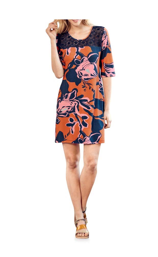 Heine - Best Connections Damen Kleid mit Spitze, orange-blau