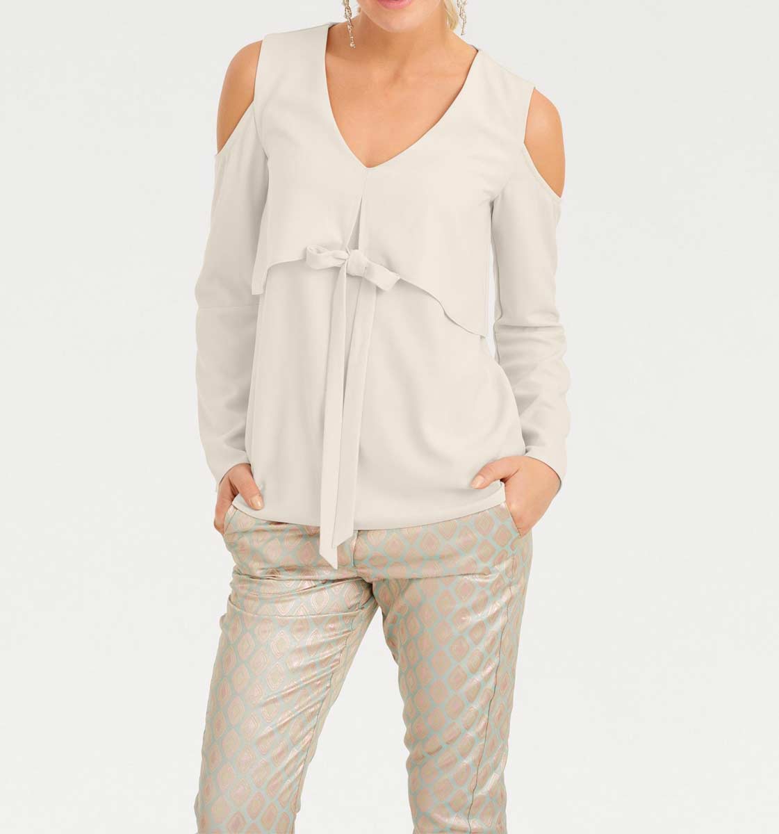 Ashley Brooke Damen Designer-Bluse mit Cut-Outs, offwhite