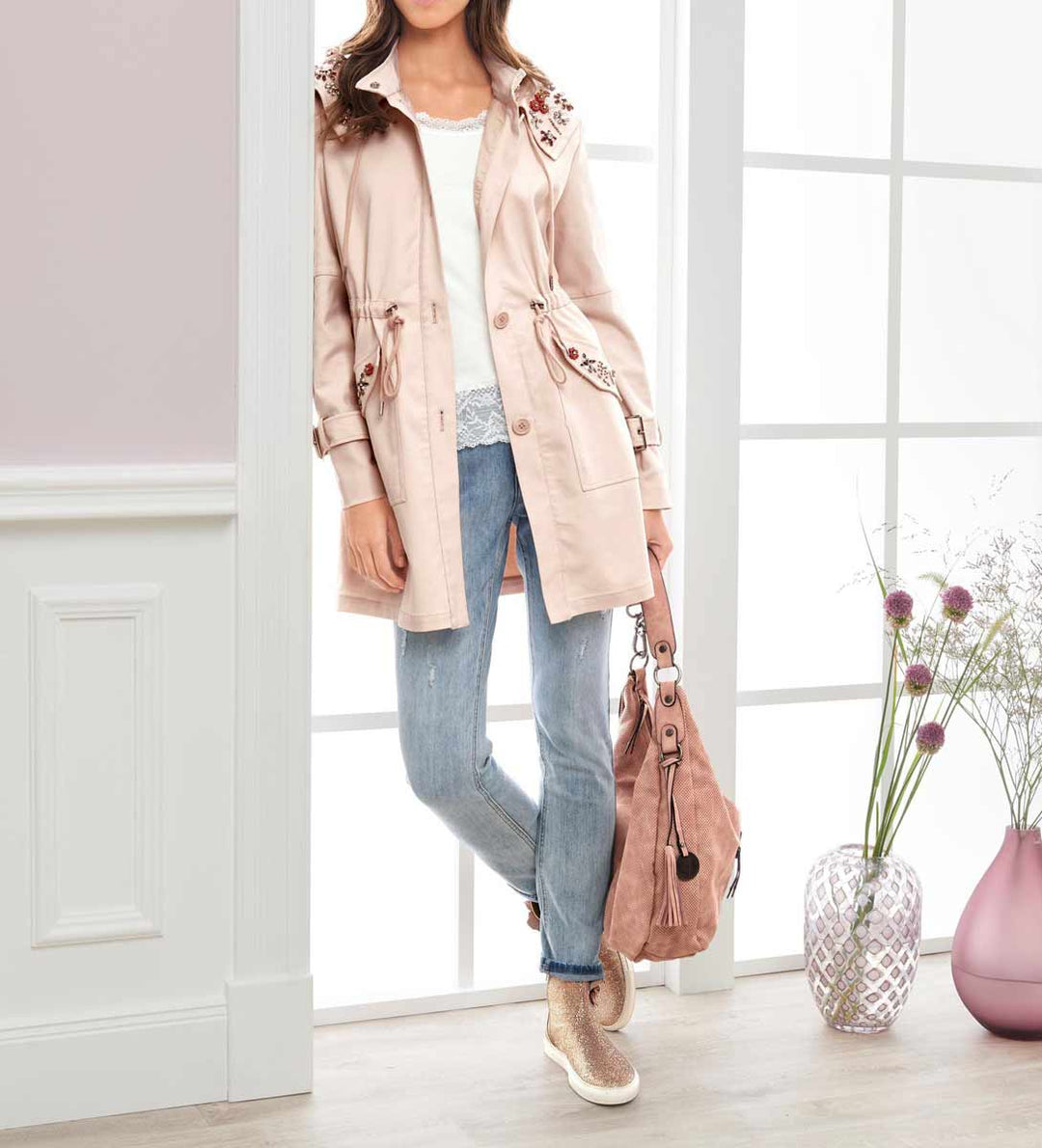 LINEA TESINI Damen Designer-Parka m. Strass, rosé