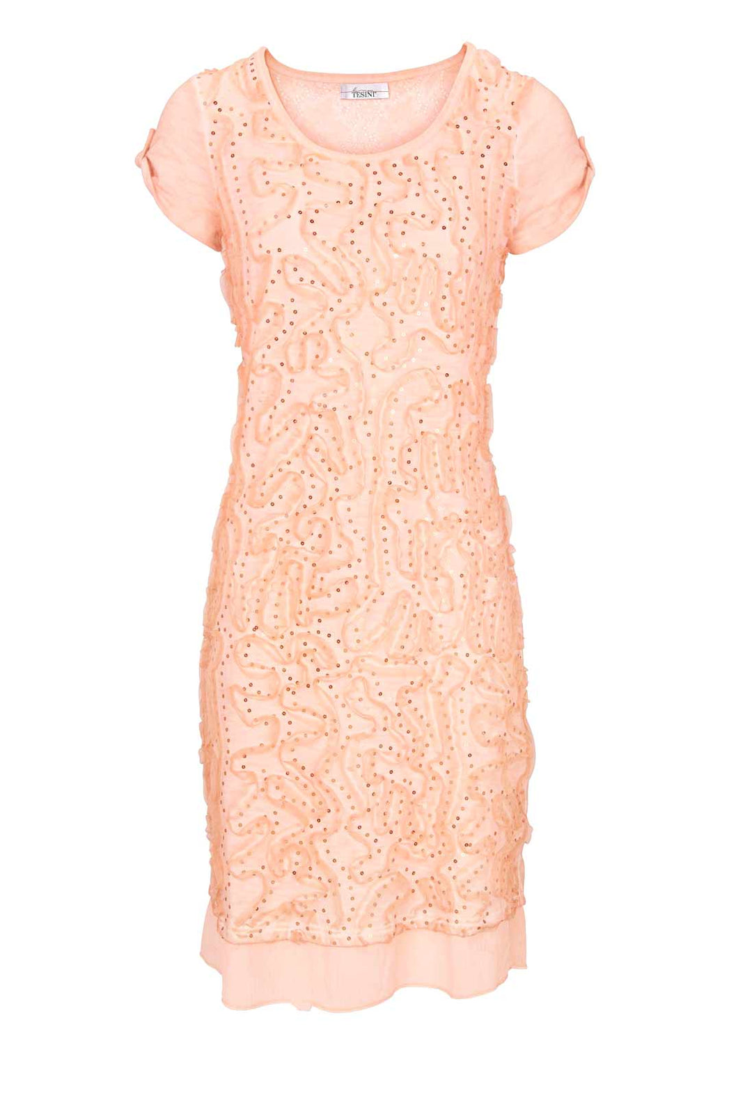 Linea Tesini Damen Designer-Patchkleid mit Pailletten, apricot