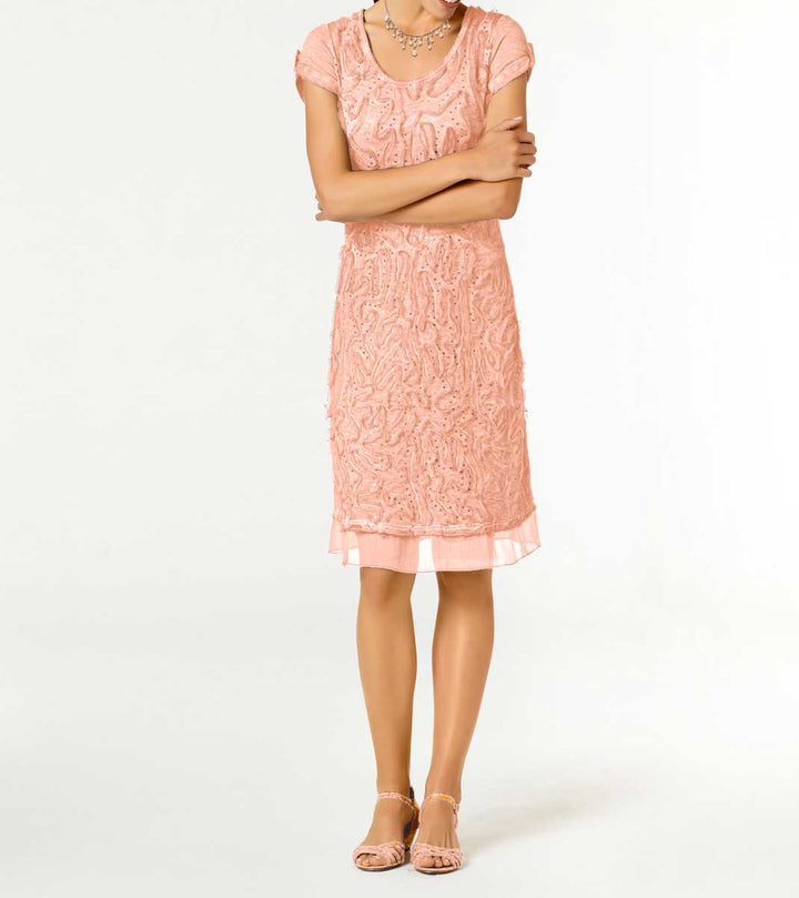 Linea Tesini Damen Designer-Patchkleid mit Pailletten, apricot