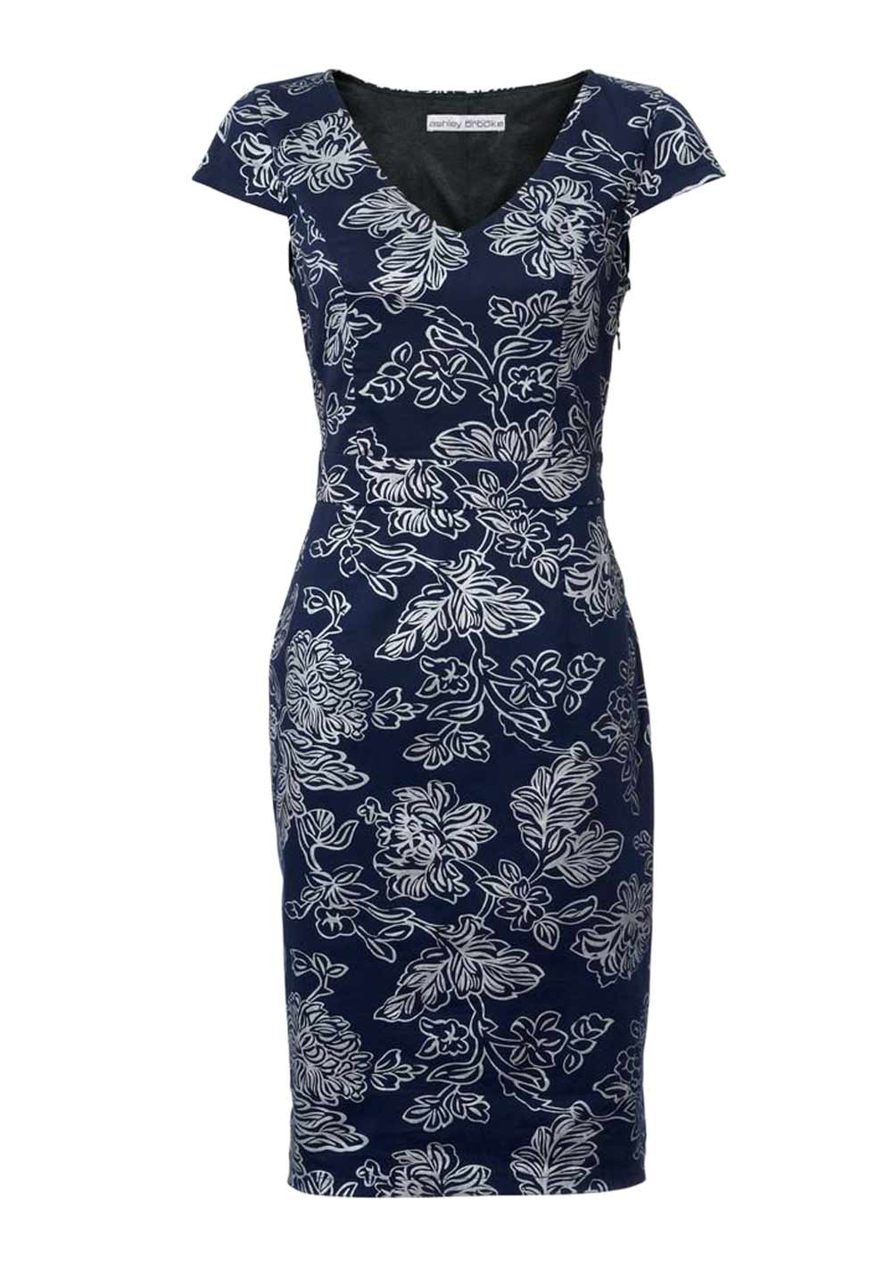 ASHLEY BROOKE Damen Designer-Optimizer-Etuikleid, blau-silber