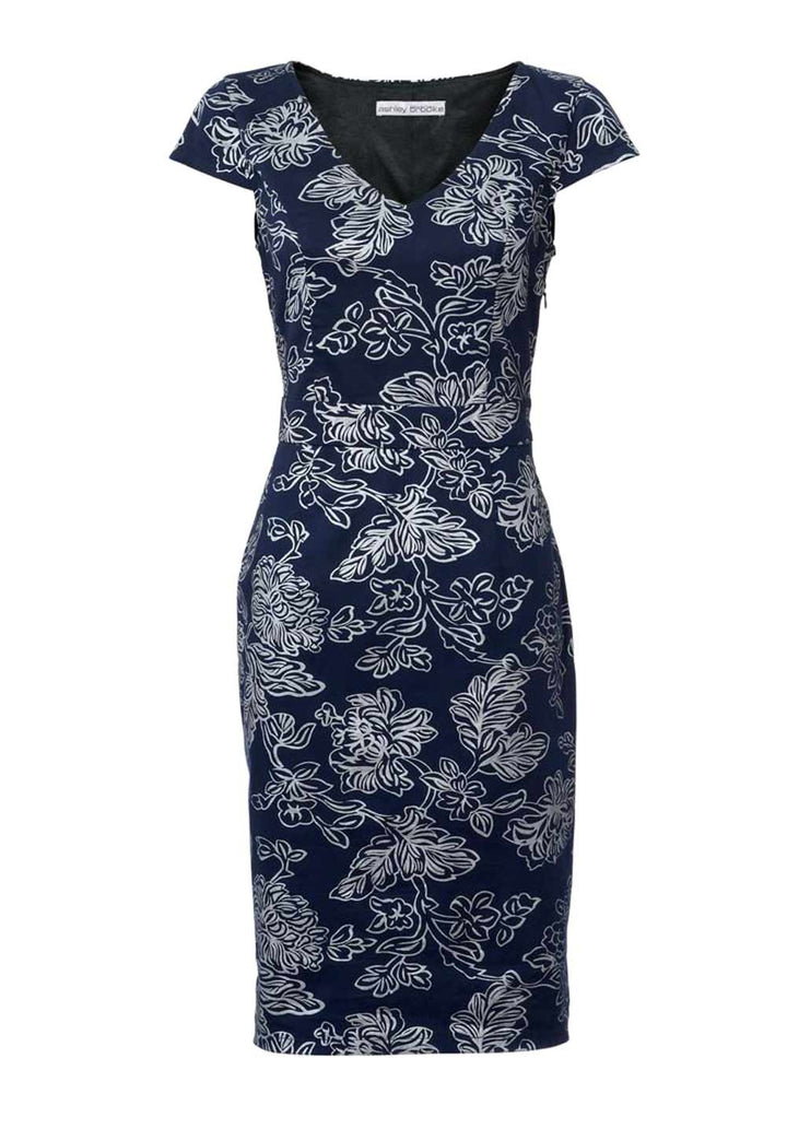 ASHLEY BROOKE Damen Designer-Optimizer-Etuikleid, blau-silber
