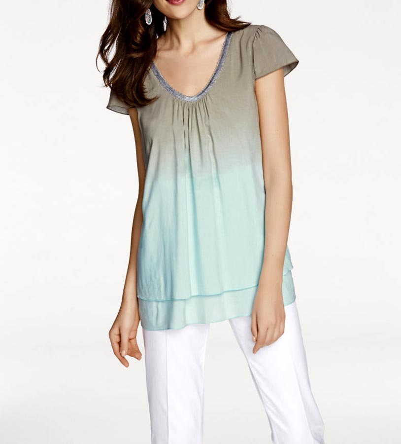 Ashley Brooke Damen Designer-Blusenshirt, taupe-mint