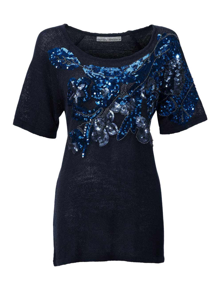 Ashley Brooke Damen Designer-Paillettenpullover, nachtblau