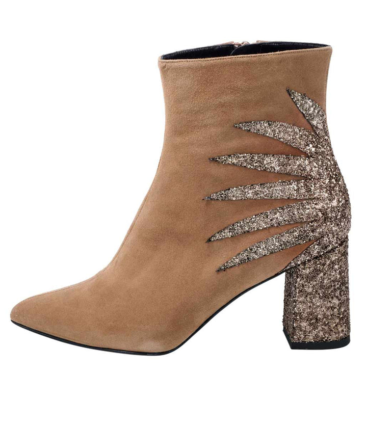 Heine Damen Damen-Veloursleder-Stiefelette, camel